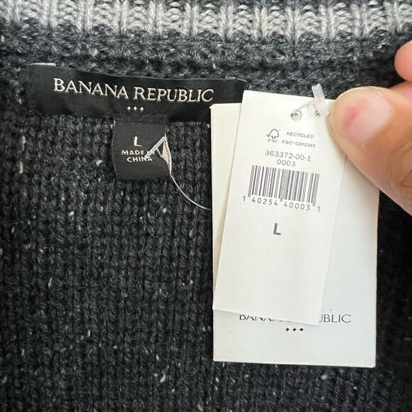 Banana Republic Factory Dark Gray Speckled Knit Wool Full Zip Sweater Large - Picture 8 of 9